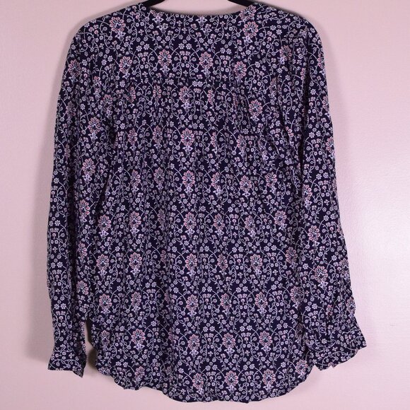 Ann Taylor Loft Women's Blue Floral Rayon Hi-Lo Button Down Top Blouse - Size S - Picture 7 of 8